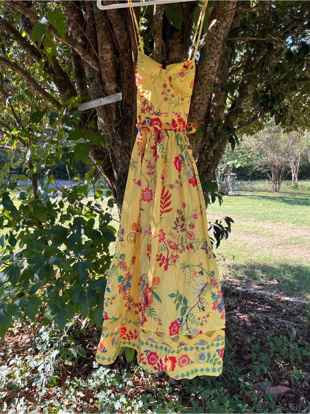 Ina Yellow Floral Maxi Dress with Red & Green Accents